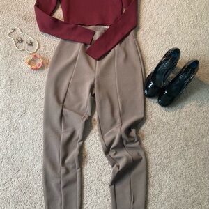 SHEIN Taupe High-Waist Tapered Ponte Trousers